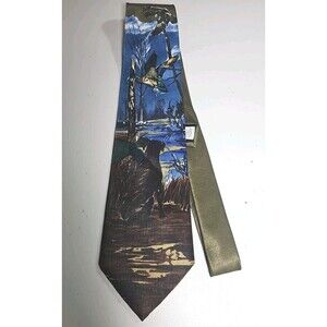Reed St James Men's Necktie Mallard Duck Hunting Dog Blue & Olive Green 58" Long